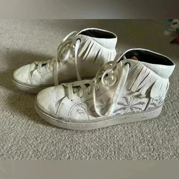 UGG Cali Palms Fringe Sneakers White Mens 8/womens 10 Leather High Tops Lace Up - Picture 5 of 12